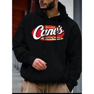 Raising Canes Chicken Fingers‎ Black Hoodie Sweatshirt Pullover Logo Graphic